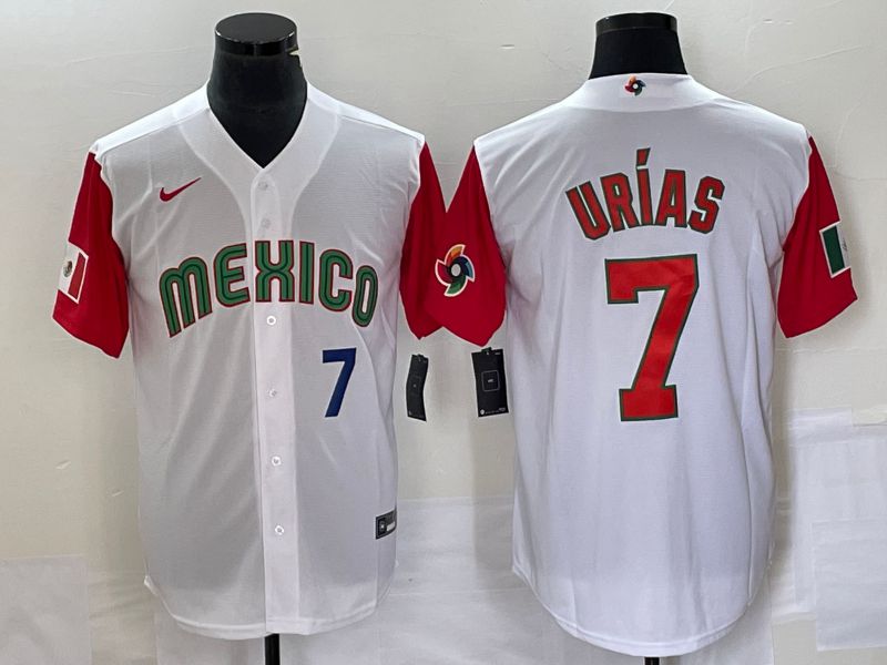 Men 2023 World Cub Mexico 7 Urias White orange Nike MLB Jersey3
